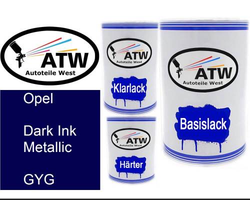 Opel, Dark Ink Metallic, GYG: 500ml Lackdose + 500ml Klarlack + 250ml Härter - Set, von ATW Autoteile West.